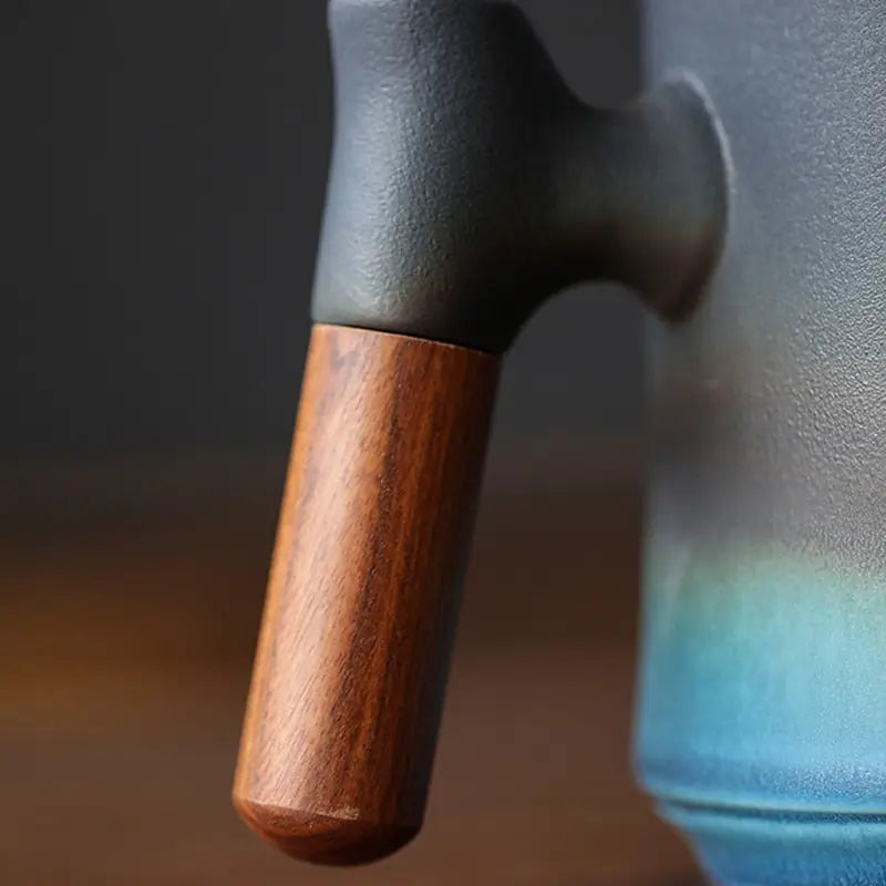 Gradient Blue Wooden Handle Mug